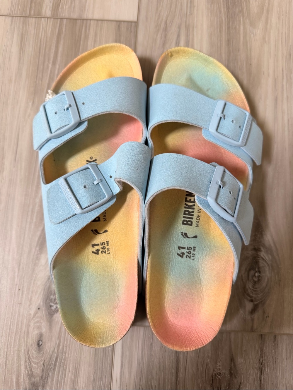 Birkenstock Arizona EVA Pastel Rainbow Blue Sandals Size 41 Narrow